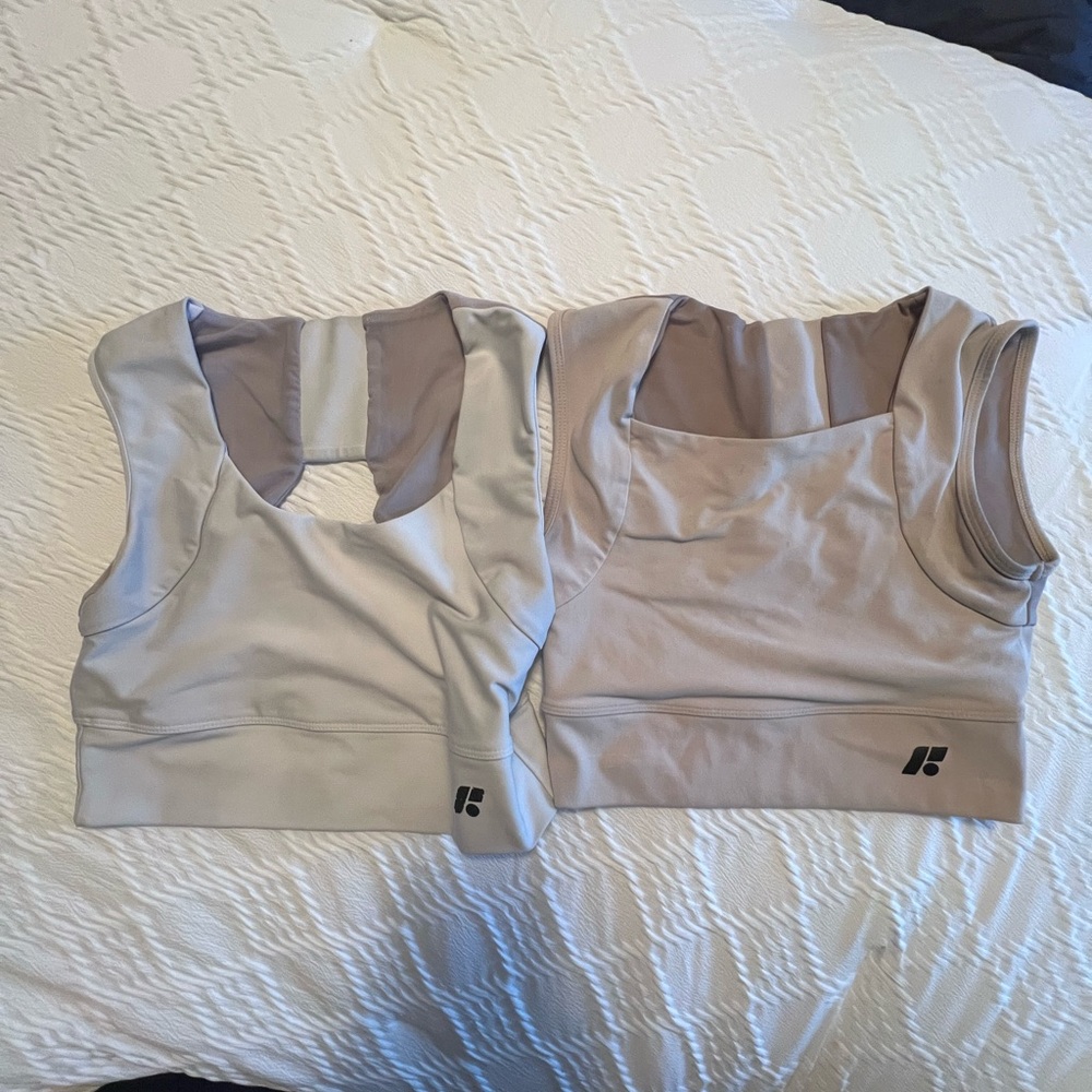Cream and Tan Crop Cut Out Sports Bras